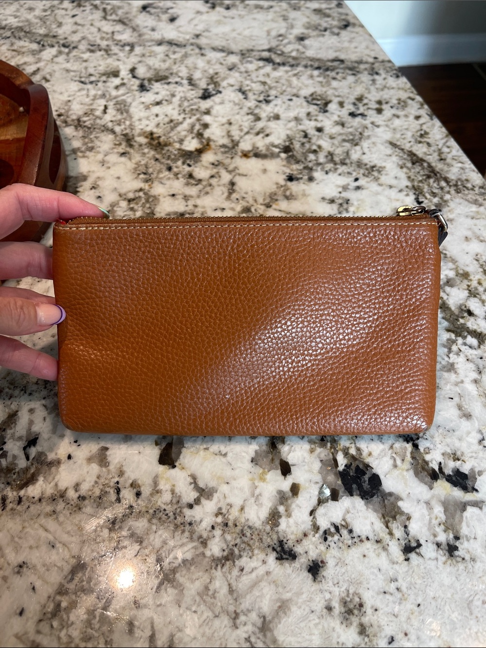 Dooney & Bourke Cognac Pebbled Leather Wristlet with Tassels - Picture 2 of 9